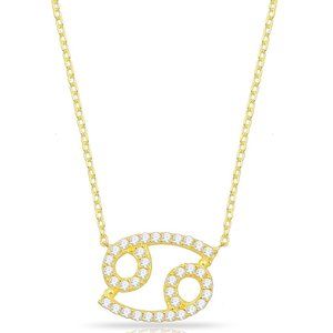 14k Gold Vermeil Cancer Zodiac CZ Necklace